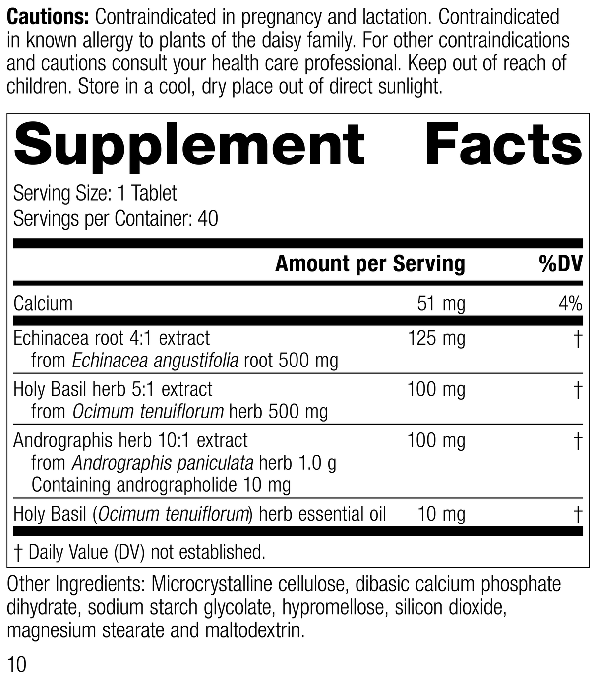 Andrographis Complex, 40 Tablets, Rev 09 Supplement Facts