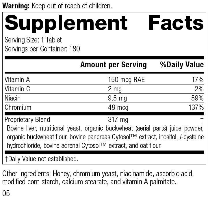 Chromium Complex, formerly known as Cataplex® GTF, 180 Tablets, Rev 03 Supplement Facts