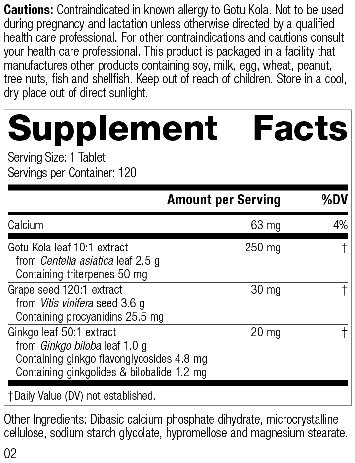 Gotu Kola Complex, 120 Tablets, Rev 02 Supplement Facts